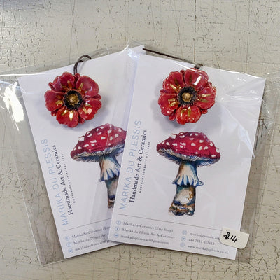 Marika Du Plessis- Ceramic Flower Brooch, Red - Primrose Gallery and Framing