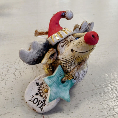 Marika Du Plessis- Quirky Reindeer, Ceramic Christmas Decoration, Small - Primrose Gallery and Framing