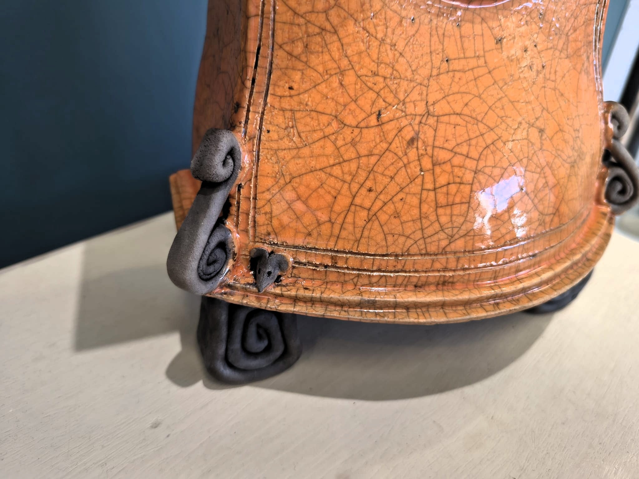 Stonesplitter- Medium Orange Raku Clock - Primrose Gallery and Framing