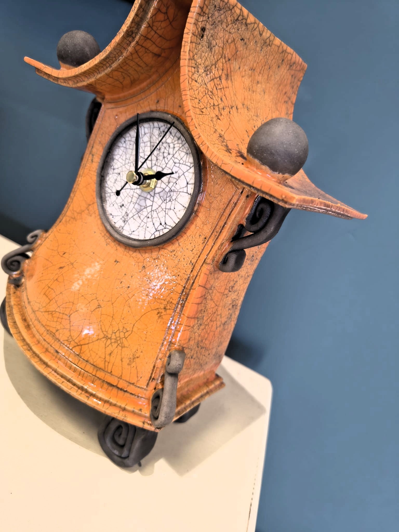 Stonesplitter- Medium Orange Raku Clock - Primrose Gallery and Framing