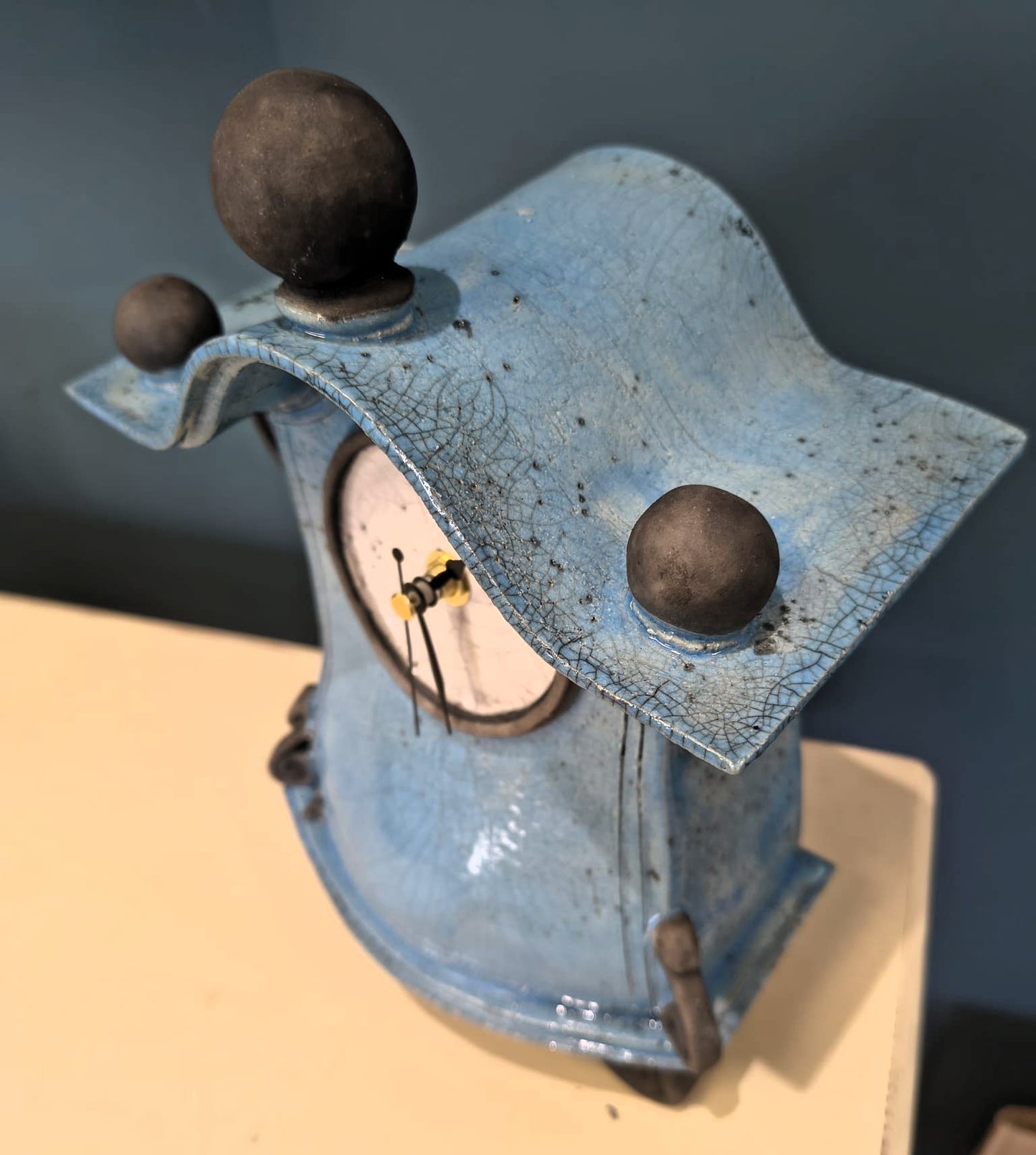 Stonesplitter- Medium Sky Blue Raku Clock