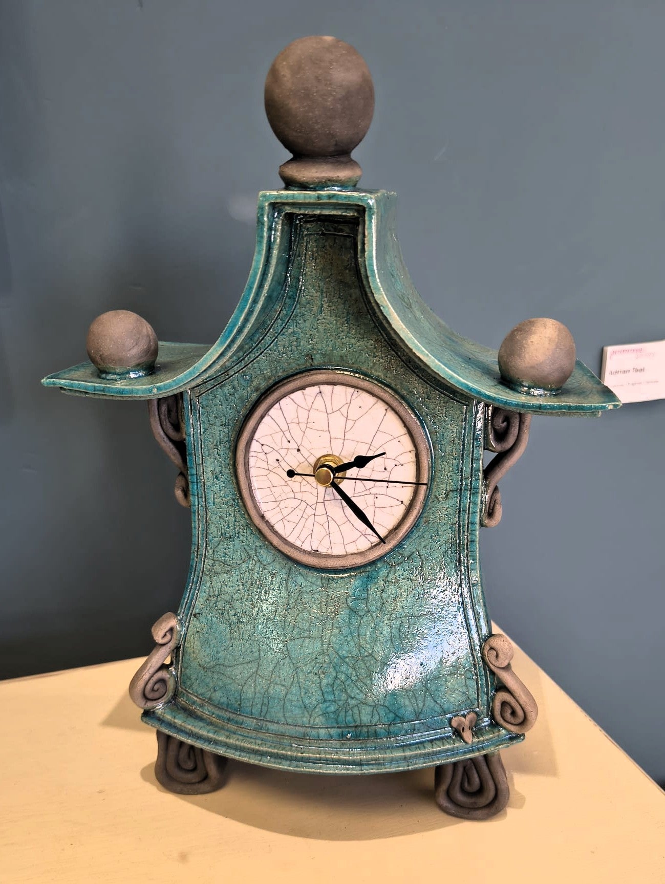 Stonesplitter- Medium Turquoise Pagoda top Raku Clock