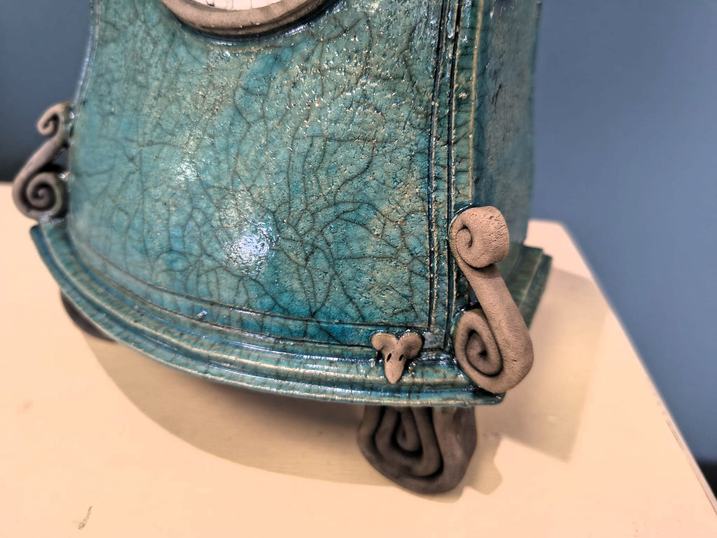 Stonesplitter- Medium Turquoise Pagoda top Raku Clock