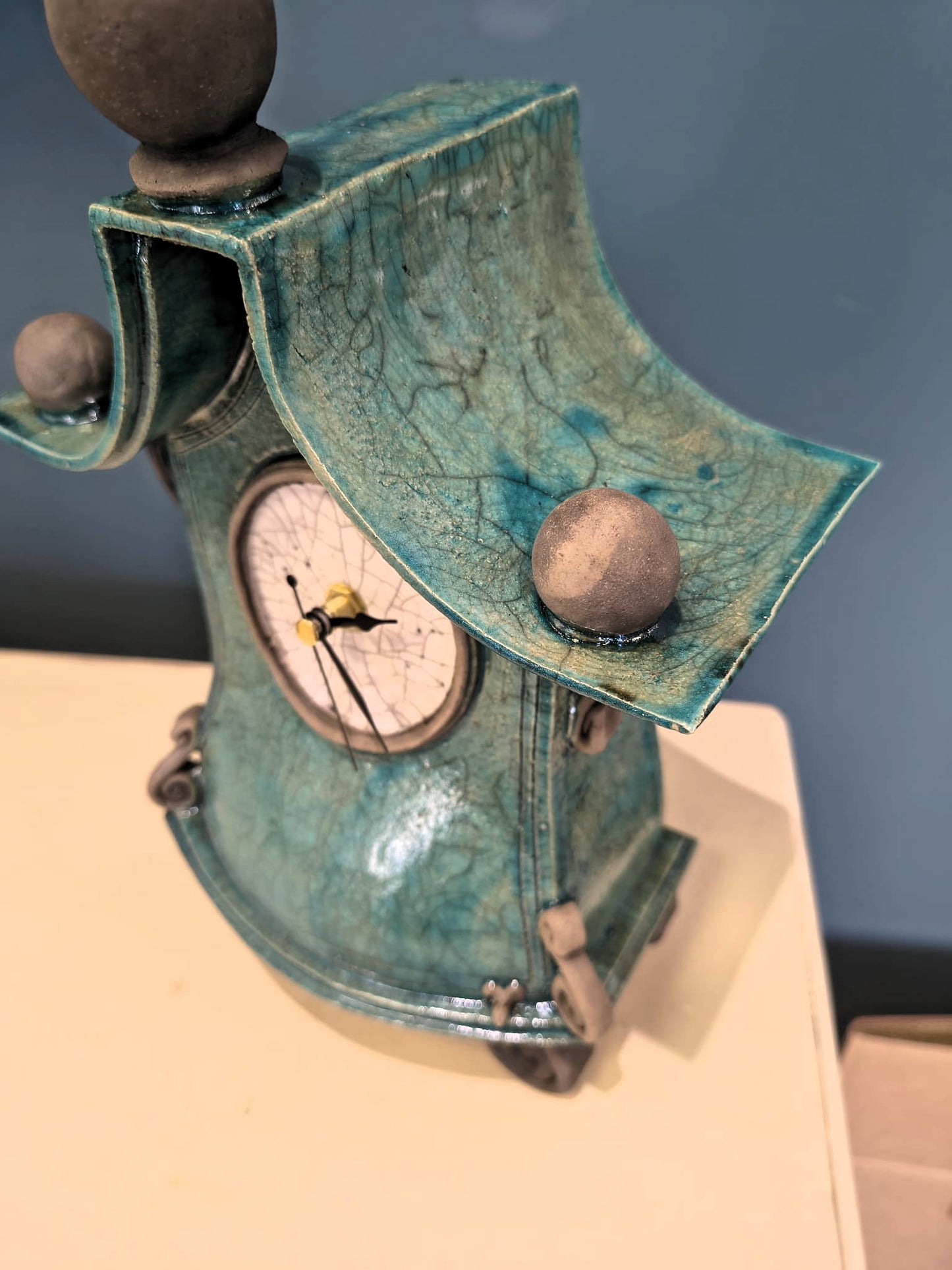 Stonesplitter- Medium Turquoise Pagoda top Raku Clock