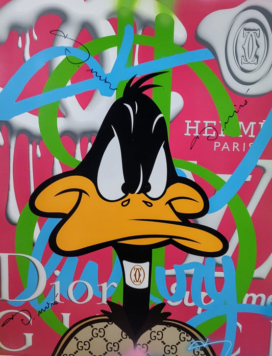 Miro, S - Designer Daffy Duck, Oil on Canvas in Hand Embellished Frame