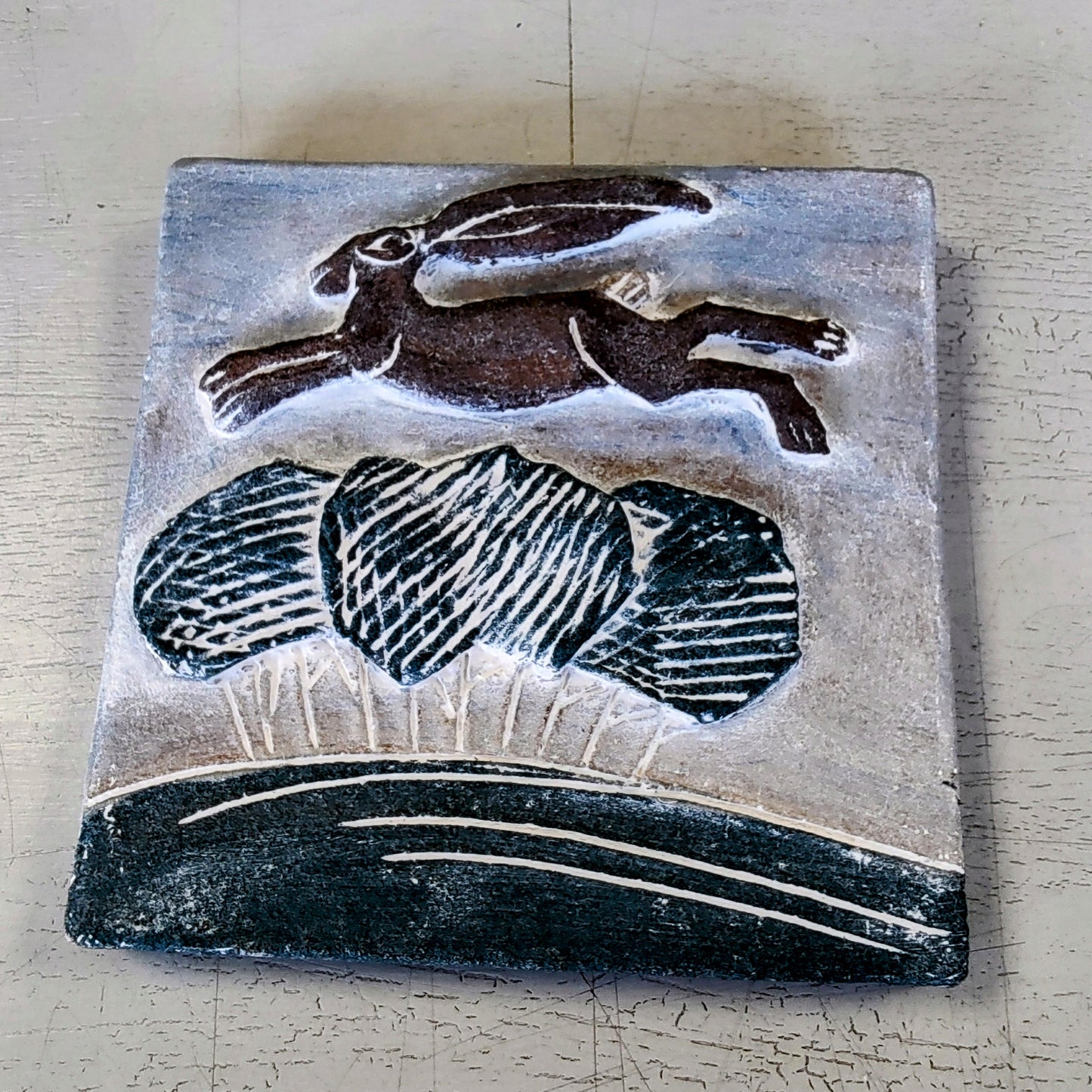 Dawn Isaac- Ceramic Hanging Plaque - Leaping Hare