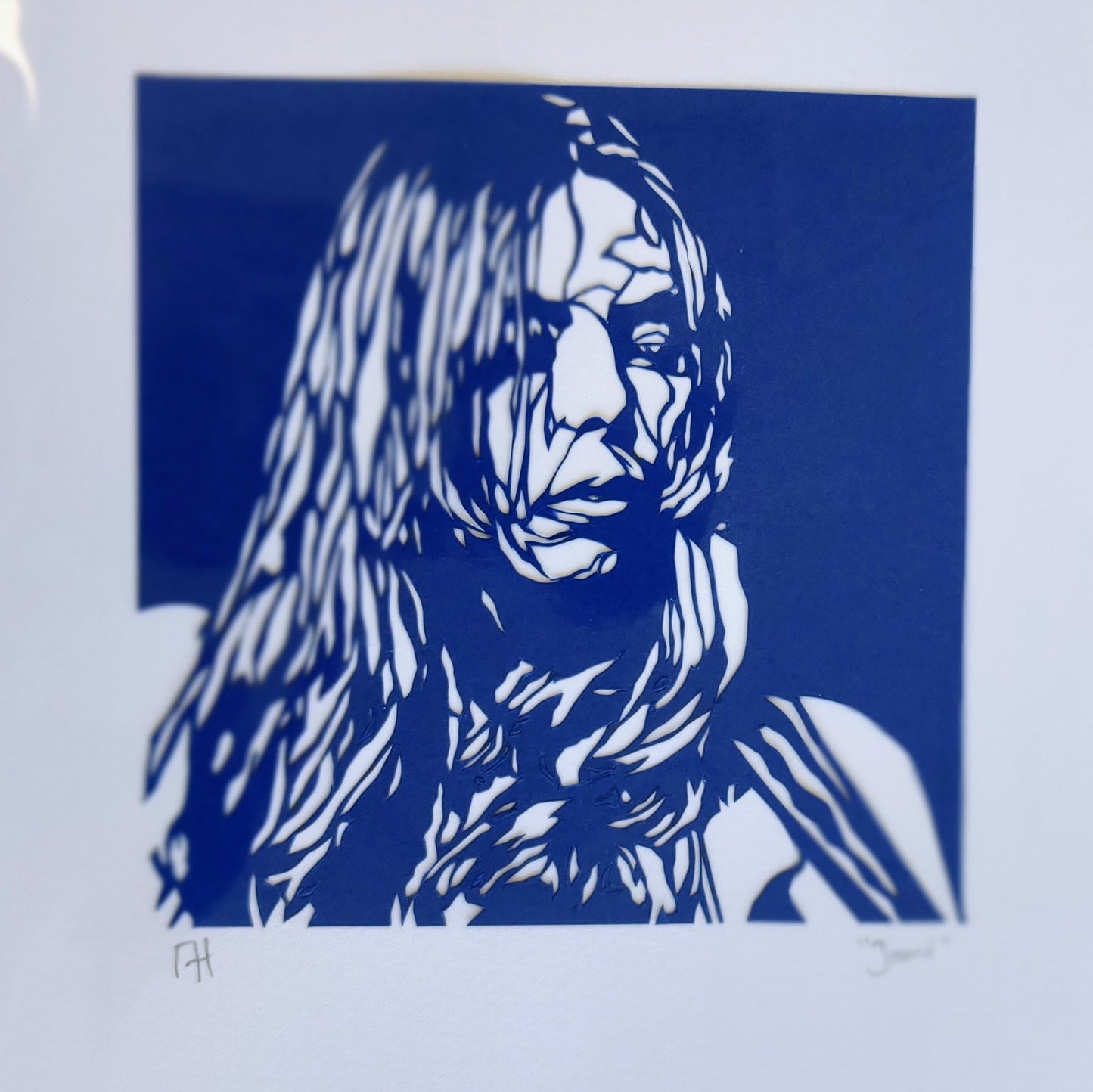 Mark Curtis Hughes- Icon : Joni, Original Mini Papercut on Cream Mount
