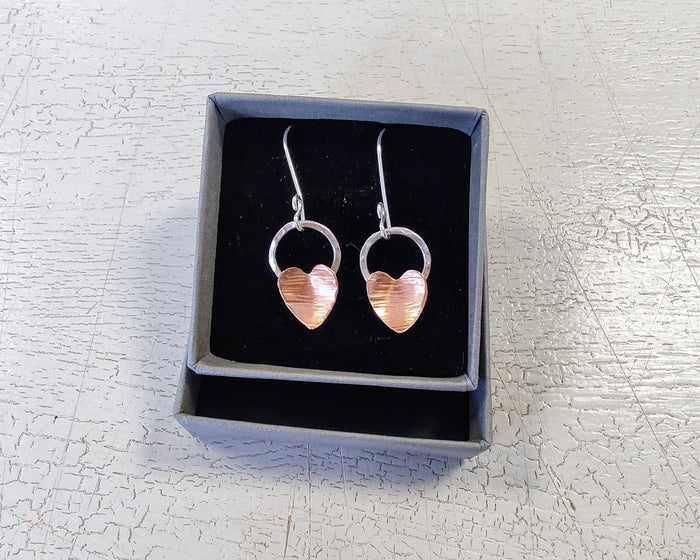 Zoe Ruth- Silver and Copper Heart Drop Earrings
