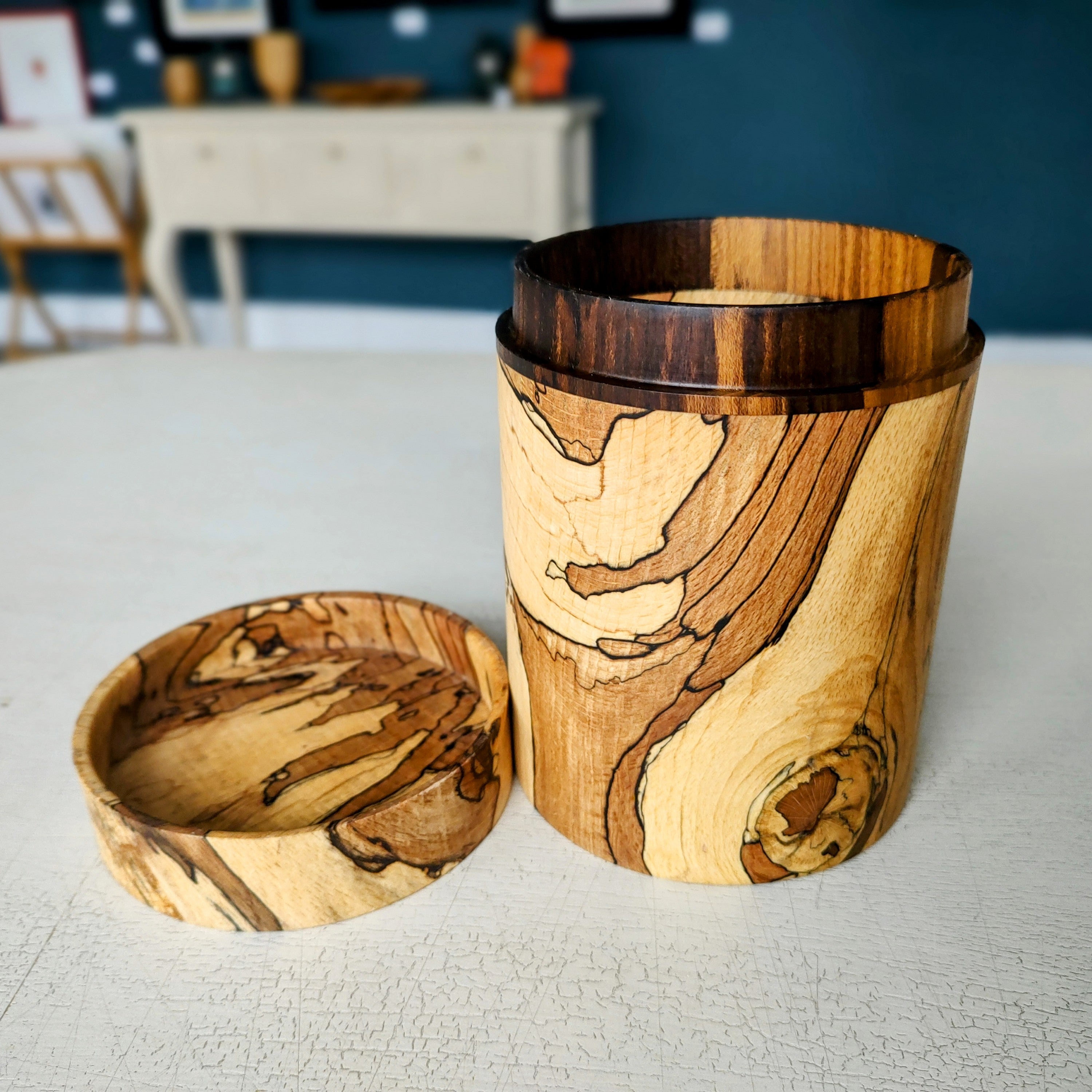 Jack Astbury - Spalted Beech Hand Turned wooden Lidded Canister Jar - Primrose Gallery and Framing