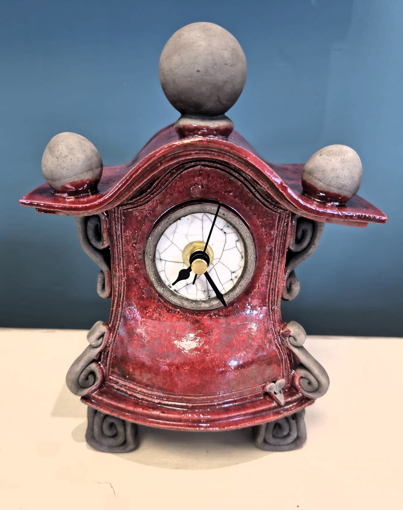 Stonesplitter- Small Red Pagoda Top Raku Clock