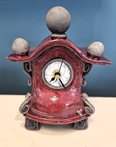 Stonesplitter- Small Red Pagoda Top Raku Clock - Primrose Gallery and Framing