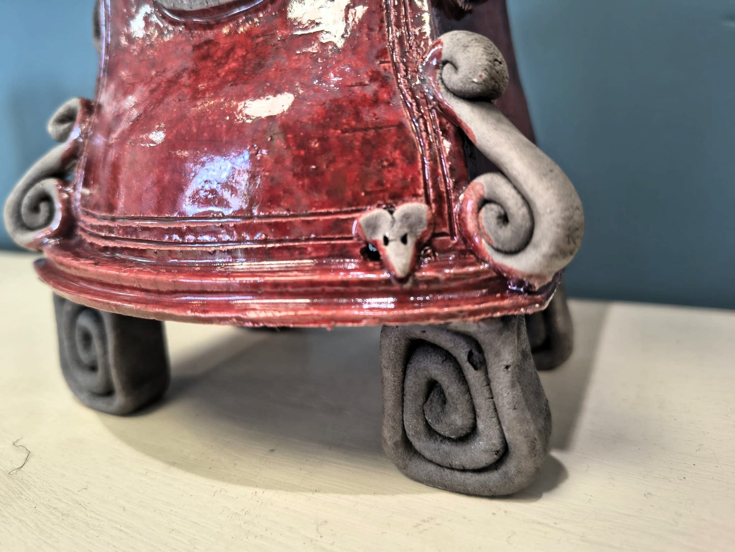 Stonesplitter- Small Red Pagoda Top Raku Clock