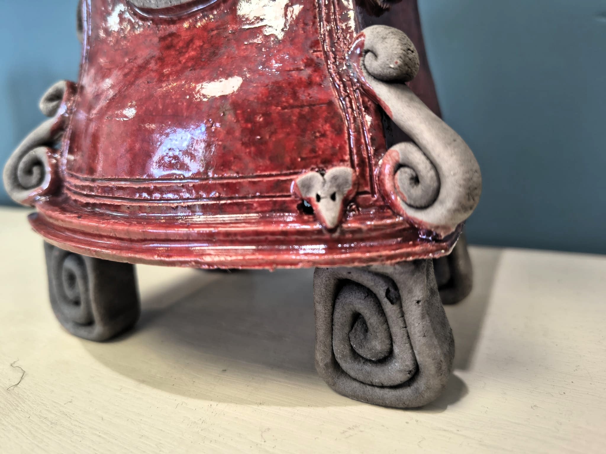 Stonesplitter- Small Red Pagoda Top Raku Clock - Primrose Gallery and Framing
