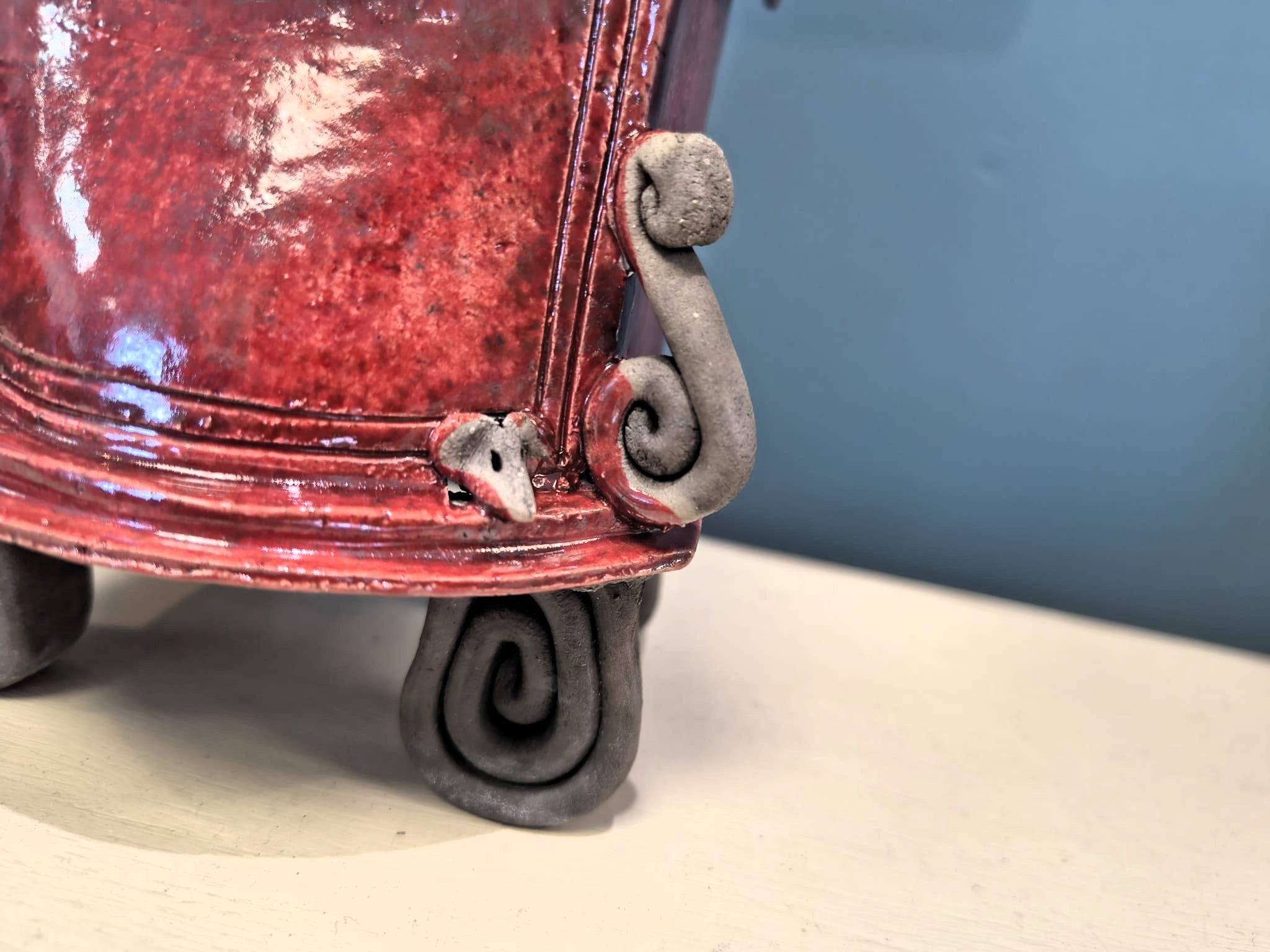 Stonesplitter- Small Red round Top Raku Clock - Primrose Gallery and Framing