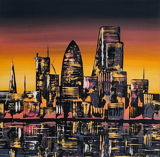 Sophie Bliss Kilpatrick- London Sunset, Framed Original Acrylic Painting