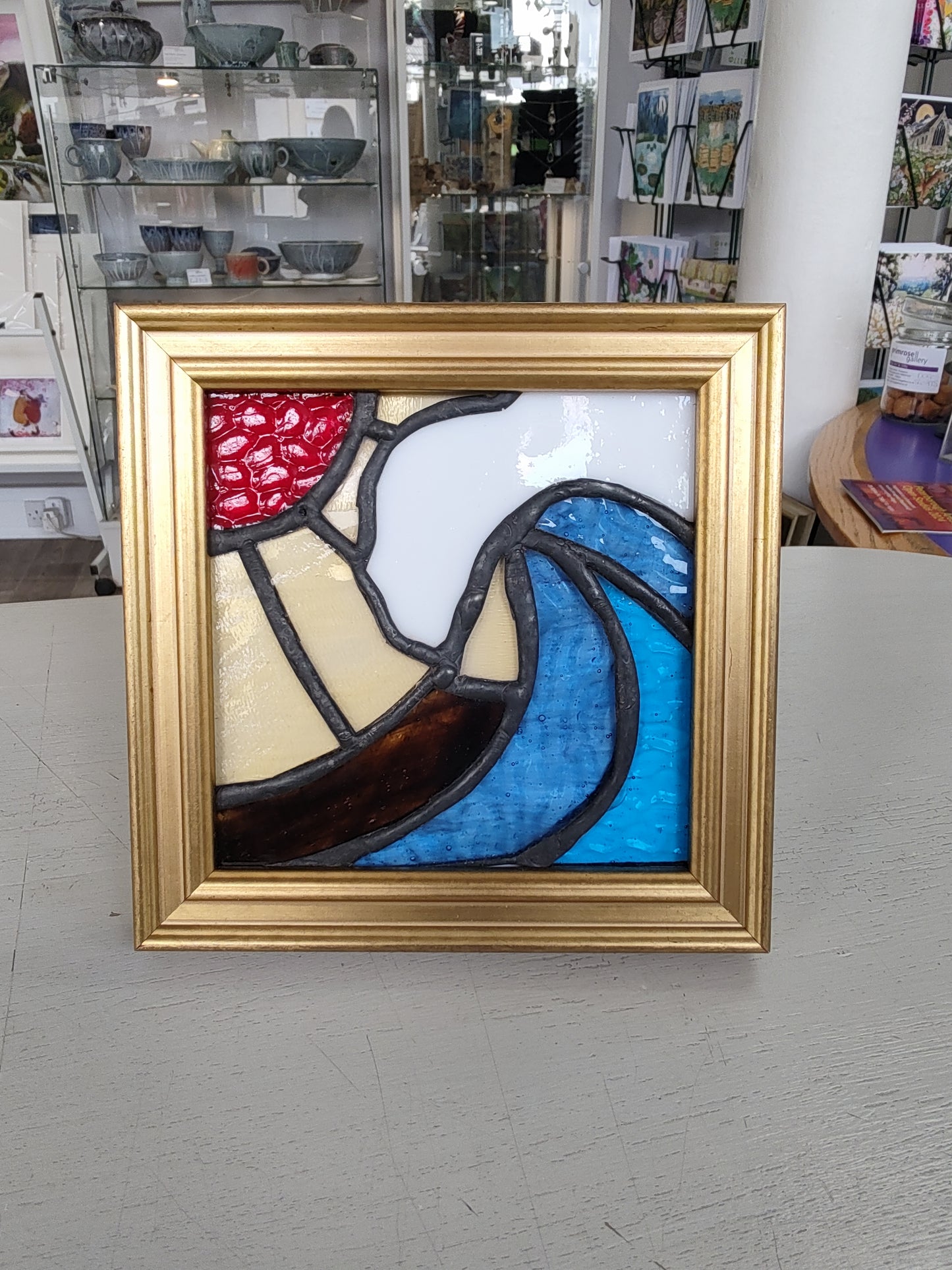 Pictures In Glass- Namiutsu Waves , Framed Stained Glass Picture