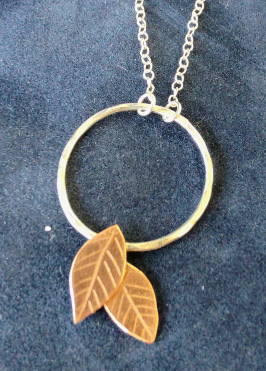 Zoe Ruth- Silver and Copper Open Circle Leaf Necklace