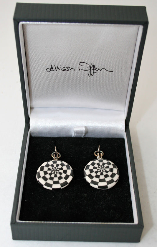 Allison Wiffen- Ceramic Monochrome Checkerboard Drop Earrings - Primrose Gallery