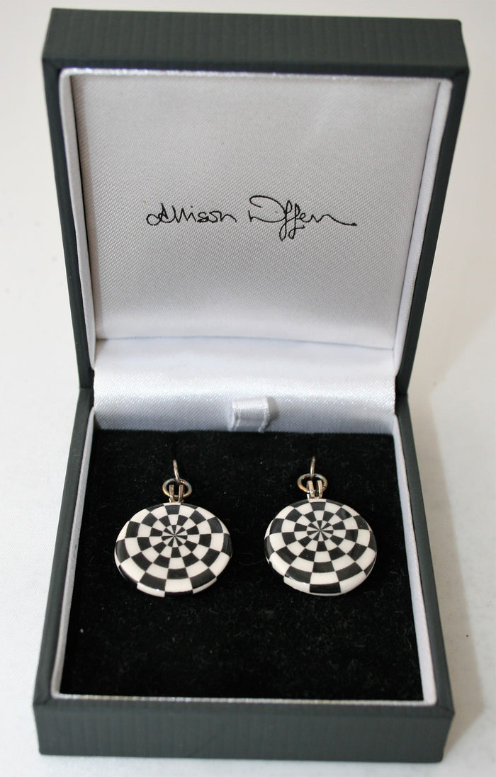 Allison Wiffen- Ceramic Monochrome Checkerboard Drop Earrings