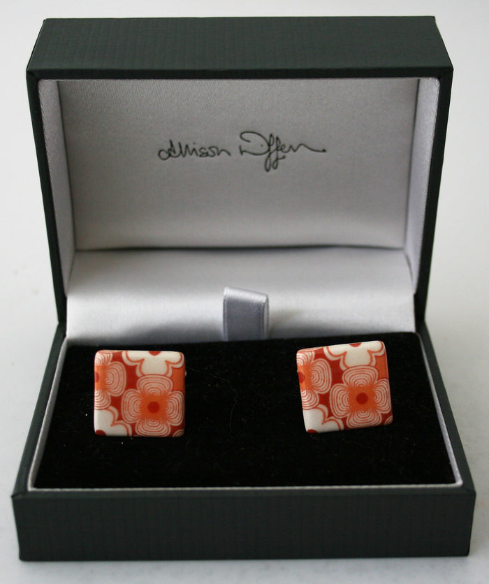 Allison Wiffen- Retro Orange Floral Ceramic Cufflinks