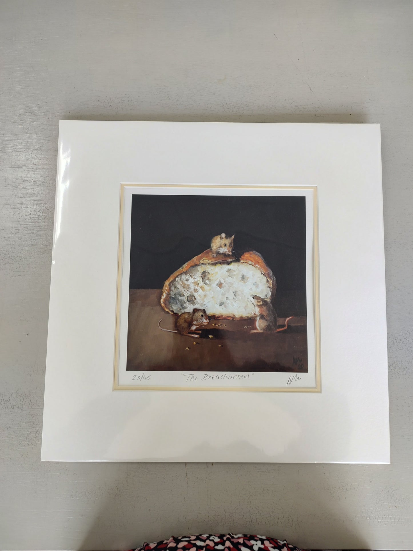 Anthony Marn- The Breadwinners, Charming Mounted Limited Edition Print of a Mice Eating Bread