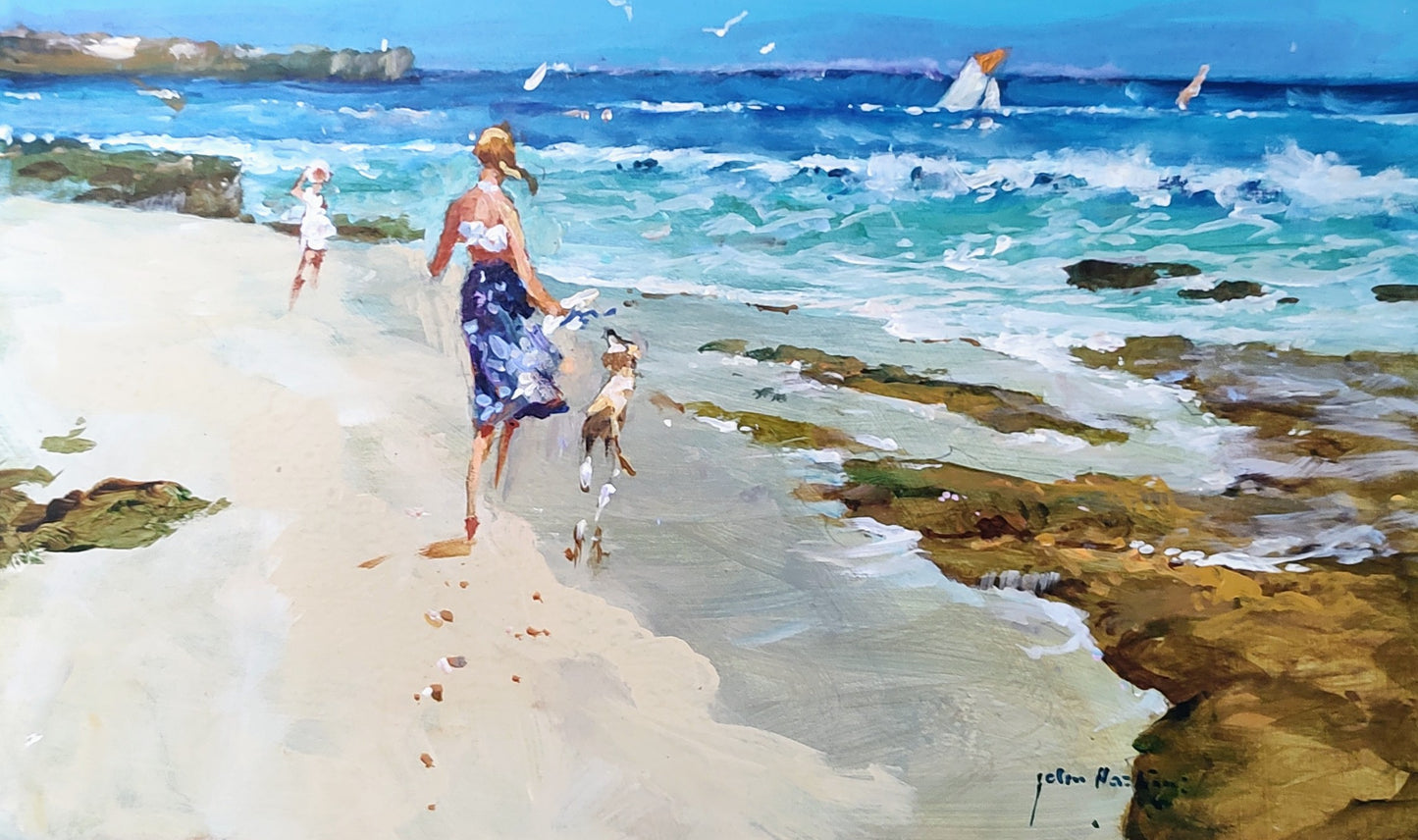 John Haskins art- 'Edge of the Tide', Original Oil on Board, Framed
