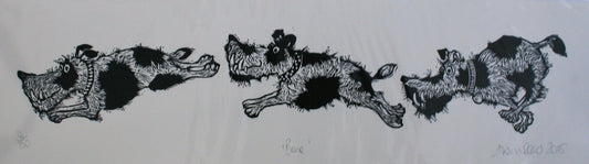Alison Read - Original Etching of 3 dogs running- Bone