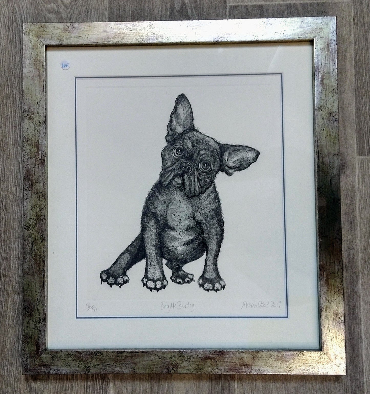 Alison Read- Etching-Black and white bulldog- "Brigitte Bardog"