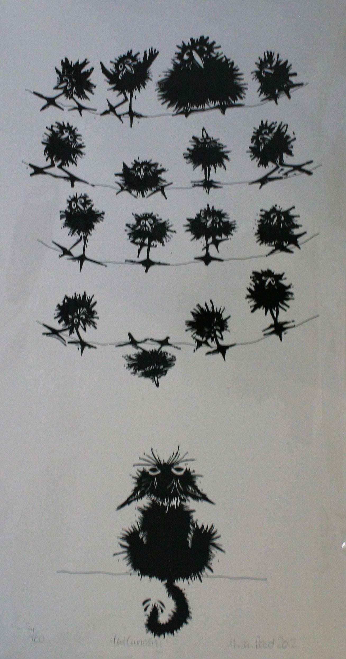 Alison Read - Curiosity in a Lino print -Cat Curiosity, Unframed Limited Edition Print