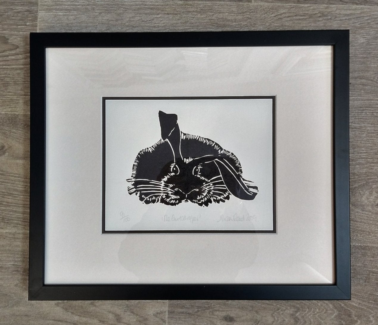 Alison Read - Original Lino Print of a nosey rabbit- 'The Evesdropper'