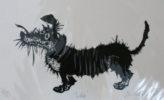 Alison Read - Original Lino print of a spiky sausage dog- Lola