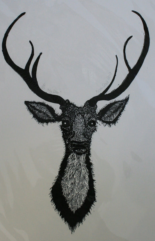 Alison Read - Original Lino print of a deer- My Deer