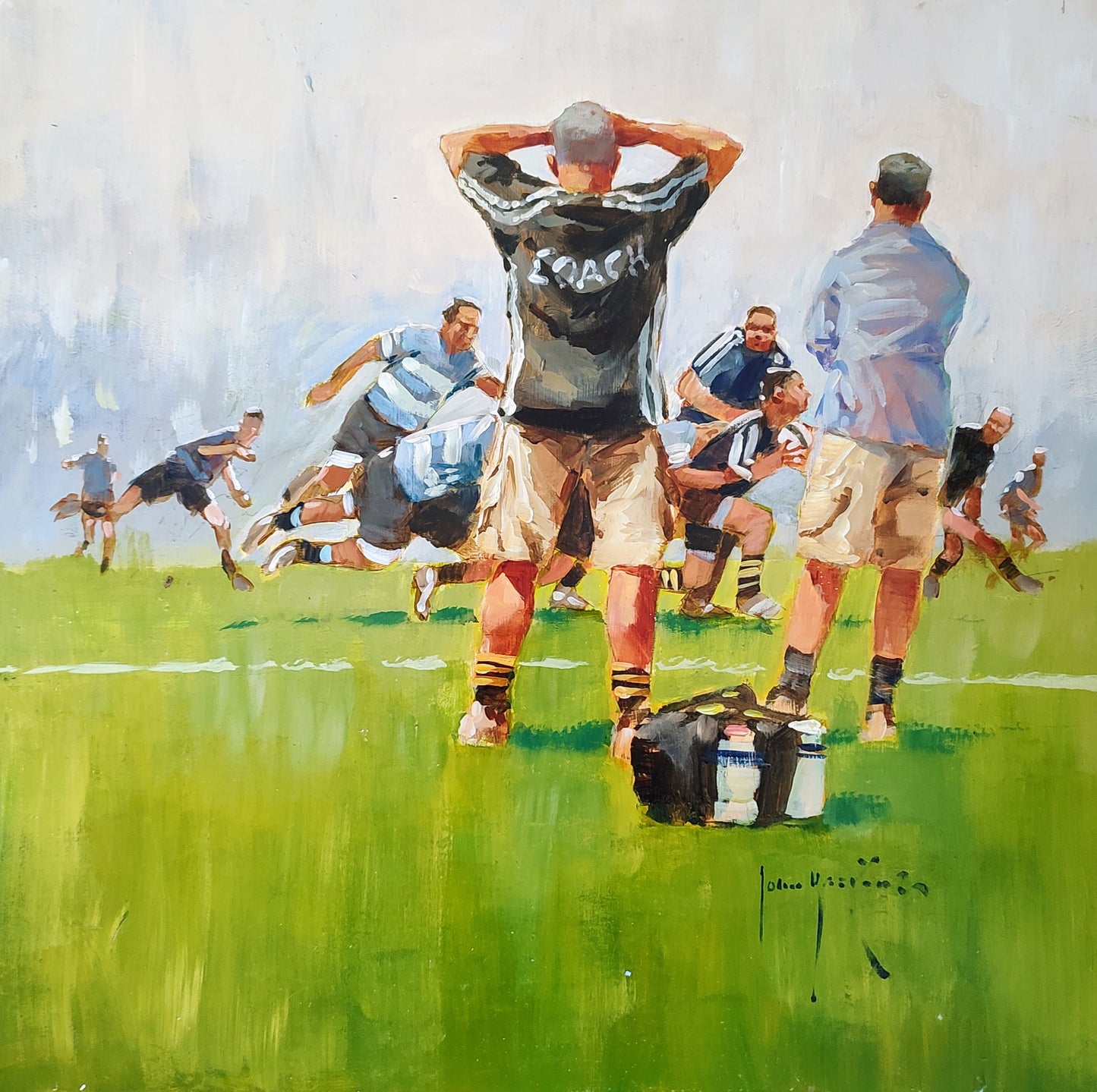 John Haskins art- 'The Coach', Original Oil on Board, Framed