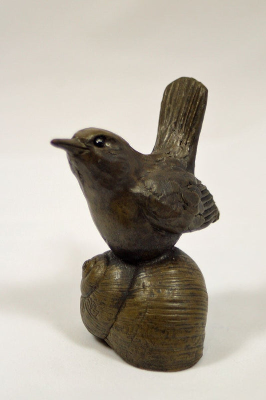 Pippa Hill- Resin Bronze Wren on Snail Shell