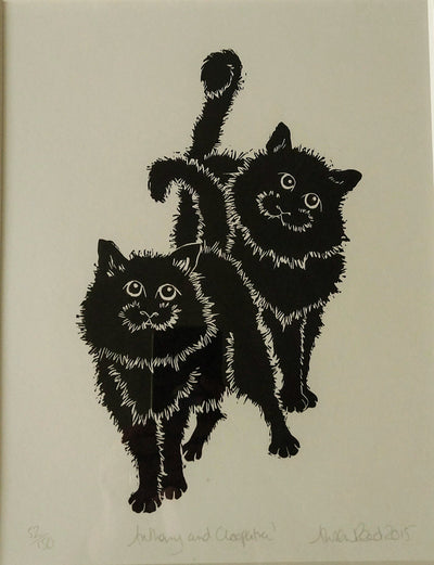 Alison Read -Anthony and Cleopatra, Black and White Lino print, Unframed Limited Edition Print - Primrose Gallery and Framing