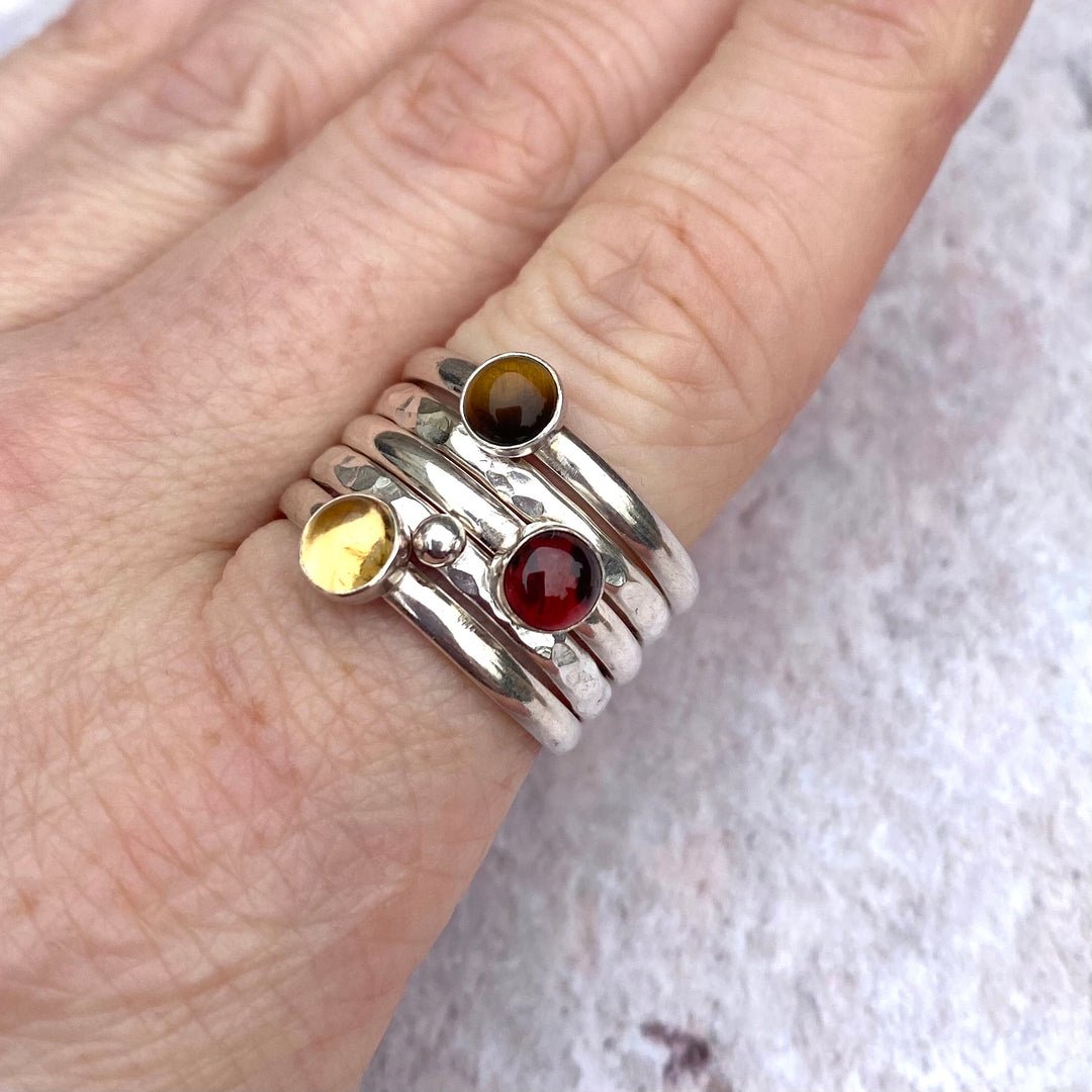 Zoe Ruth- Silver Gemstone Stacking Ring Set, Autumn