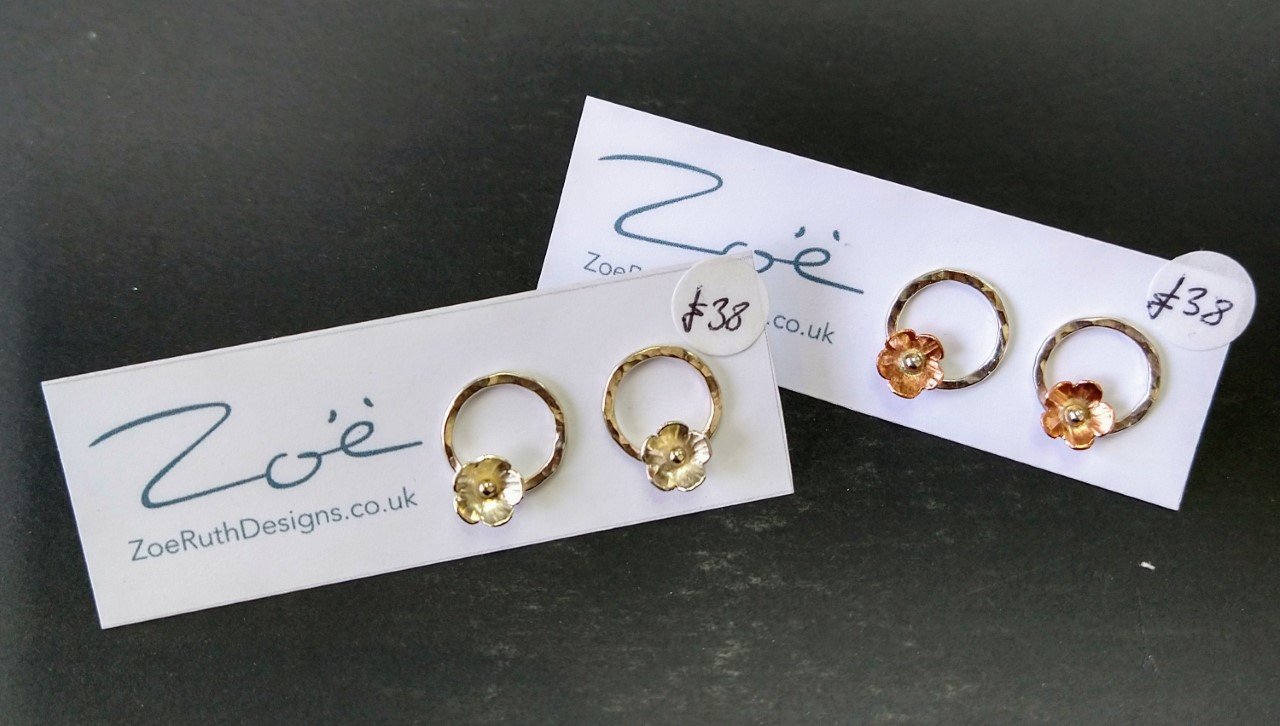 Zoe Ruth- Silver open Circle and Flower Studs - Primrose Gallery