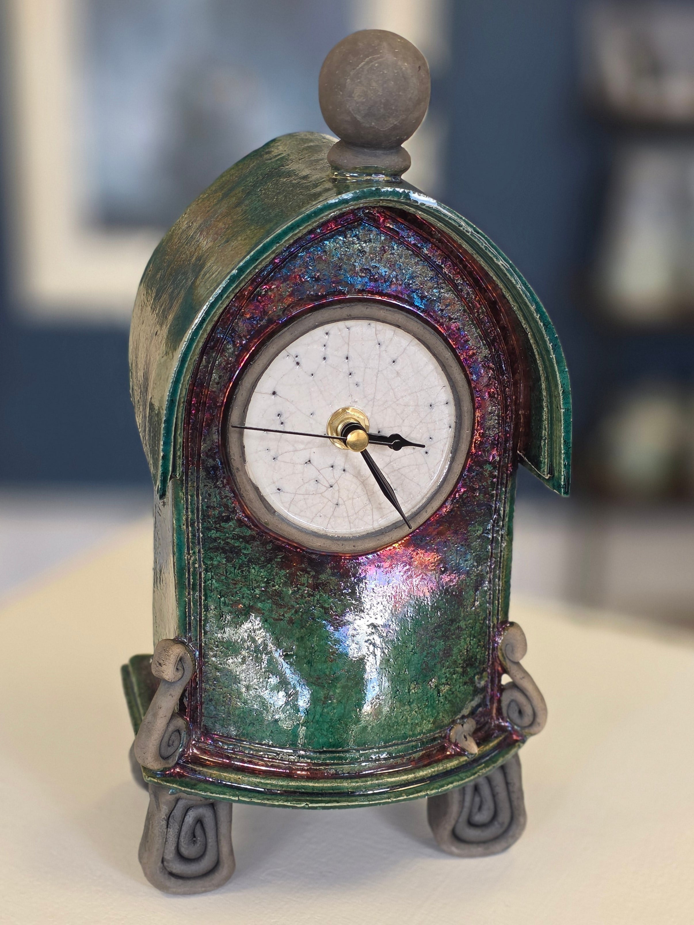 Stonesplitter - Dark Green Raku Clock - Primrose Gallery and Framing 