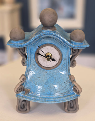Stonesplitter - Small Light Blue Raku Clock - Primrose Gallery and Framing 