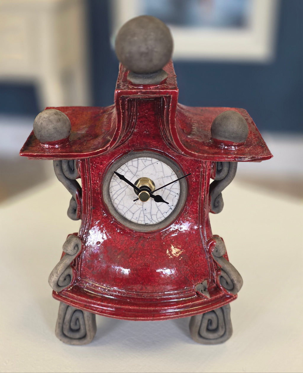 Stonesplitter - Small Red Raku Clock - Primrose Gallery and Framing 