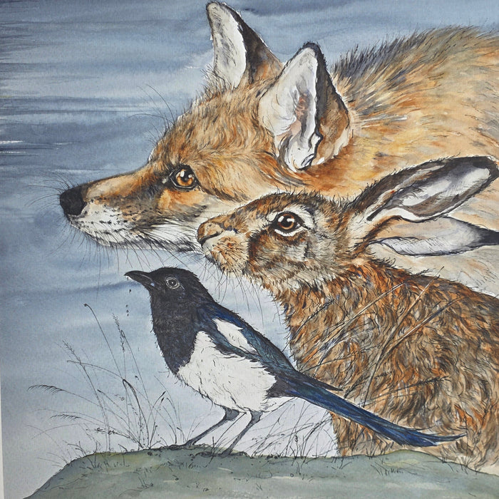 Anne Gilbert - Fox, Hare, Magpie Limited Edition Print
