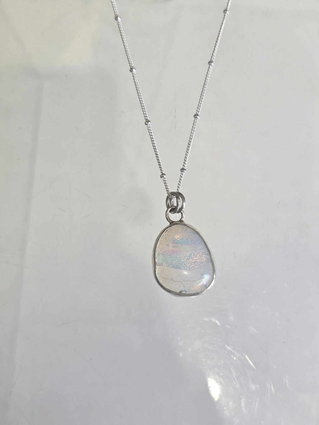 Tracy Chamberlain -Rainbow Moonstone Glass Pendant With Silver Chain