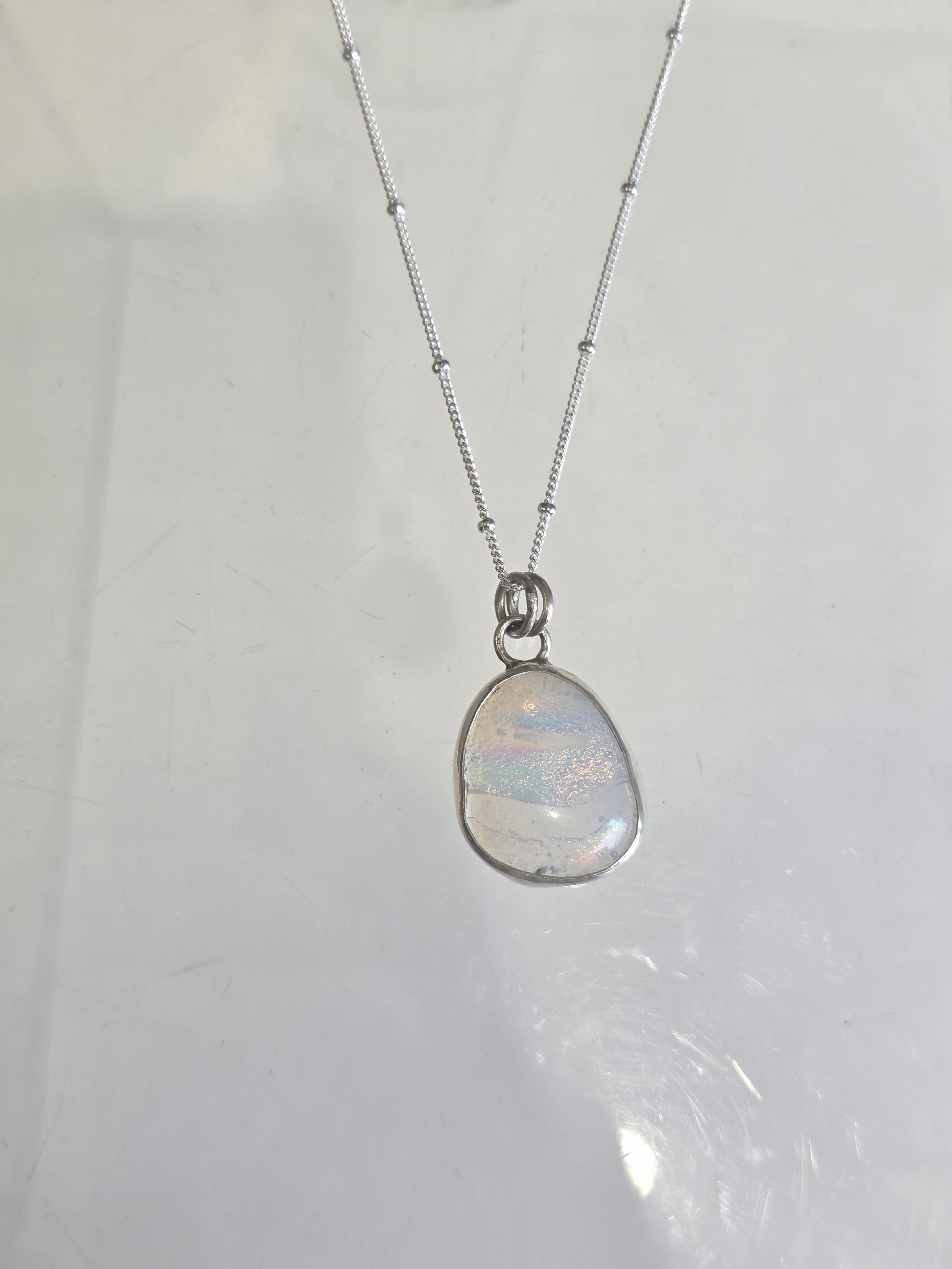 Tracy Chamberlain -Rainbow Moonstone Glass Pendant With Silver Chain
