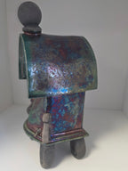 Stonesplitter - Small Dark Green and Copper Raku Clock rounded