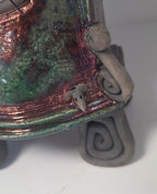 Stonesplitter - Small Dark Green and Copper Raku Clock rounded