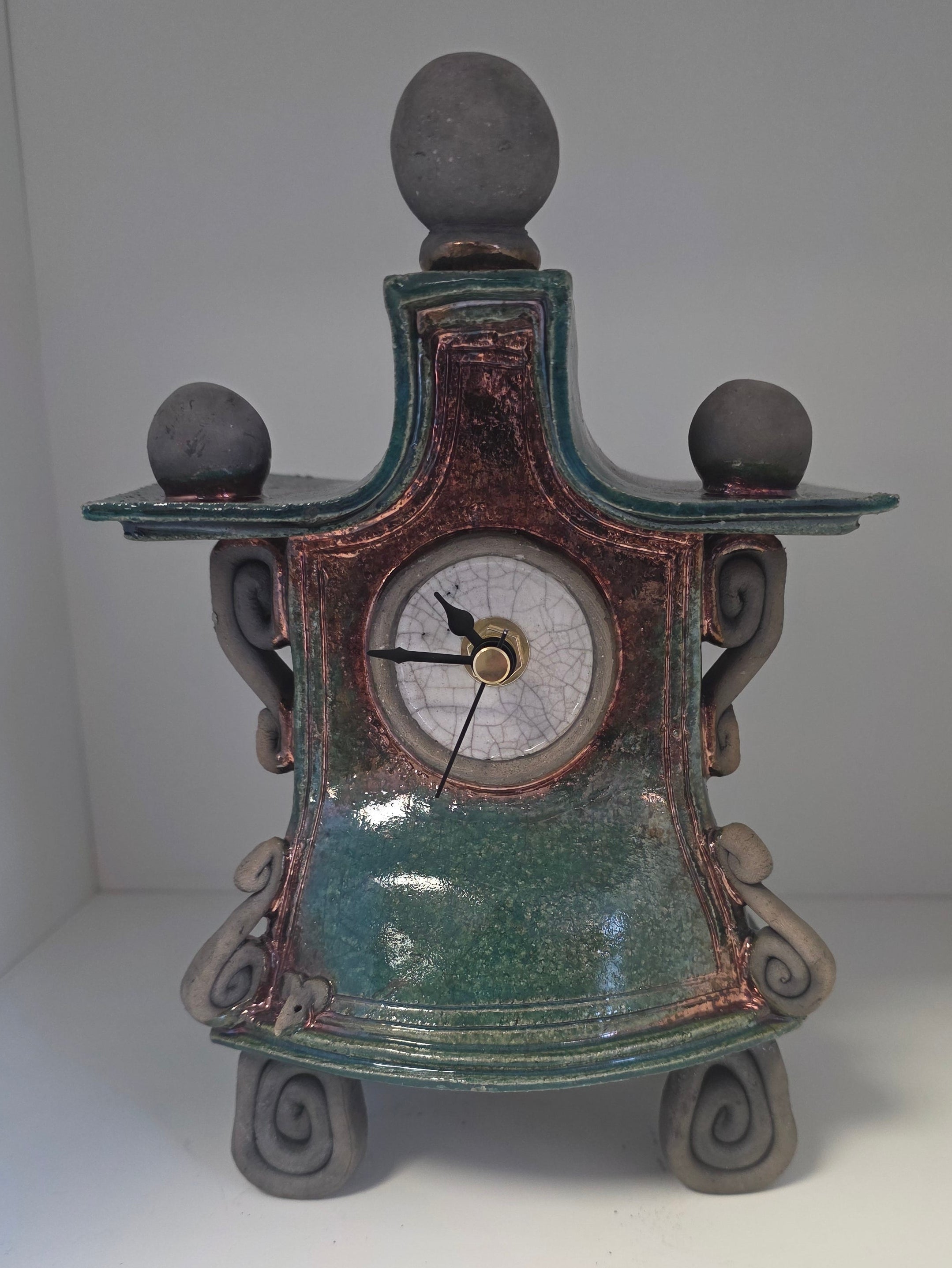 Stonesplitter - Small Dark Green and Copper Raku Clock