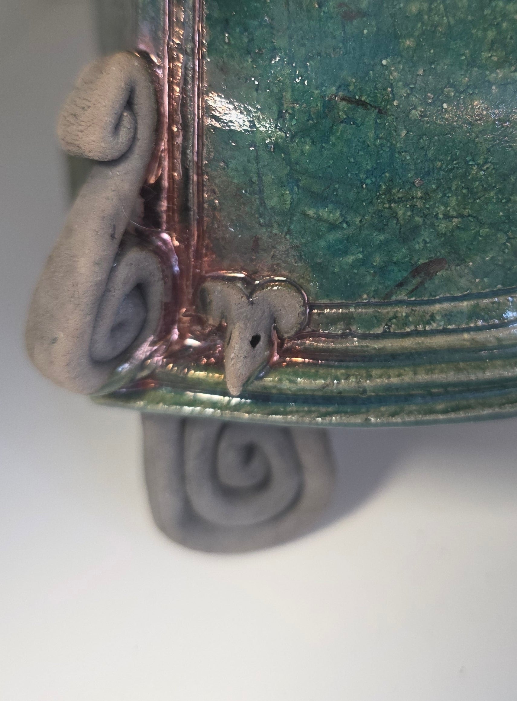 Stonesplitter - Small Dark Green and Copper Raku Clock