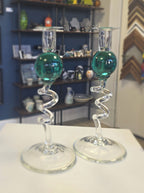 Bob Crooks- Hand Blown Britsh Made Coloured Glass Candlesticks