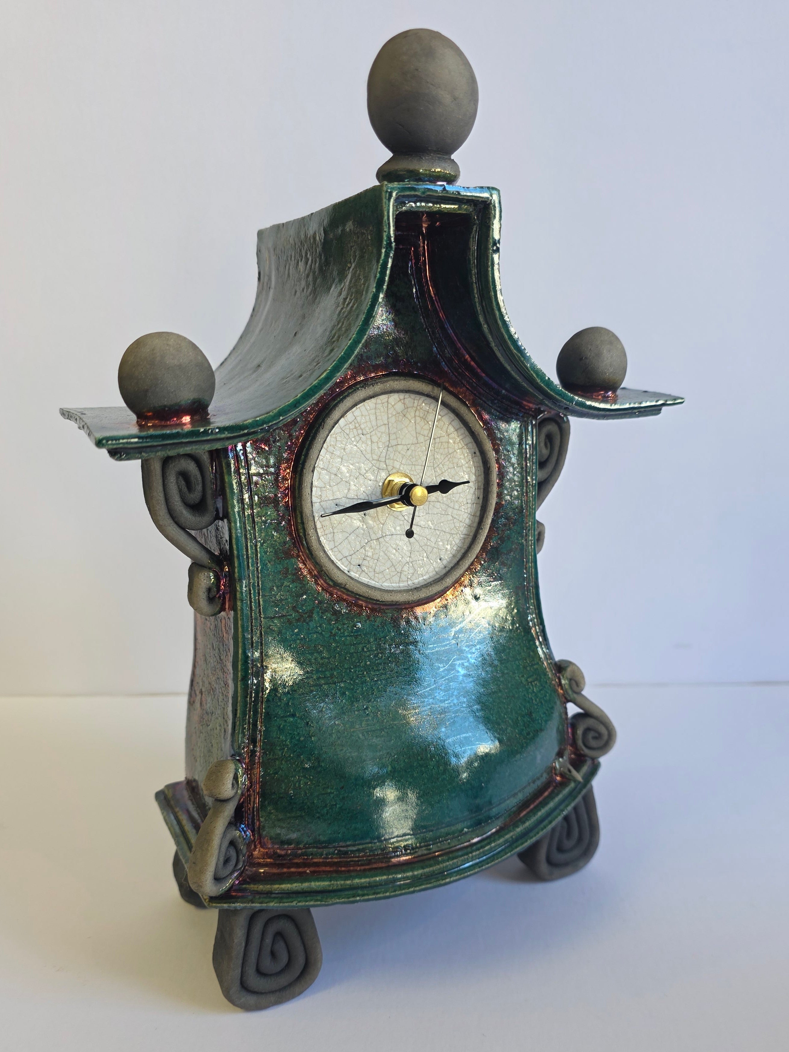 Stonesplitter - Medium Green and Copper Raku Clock