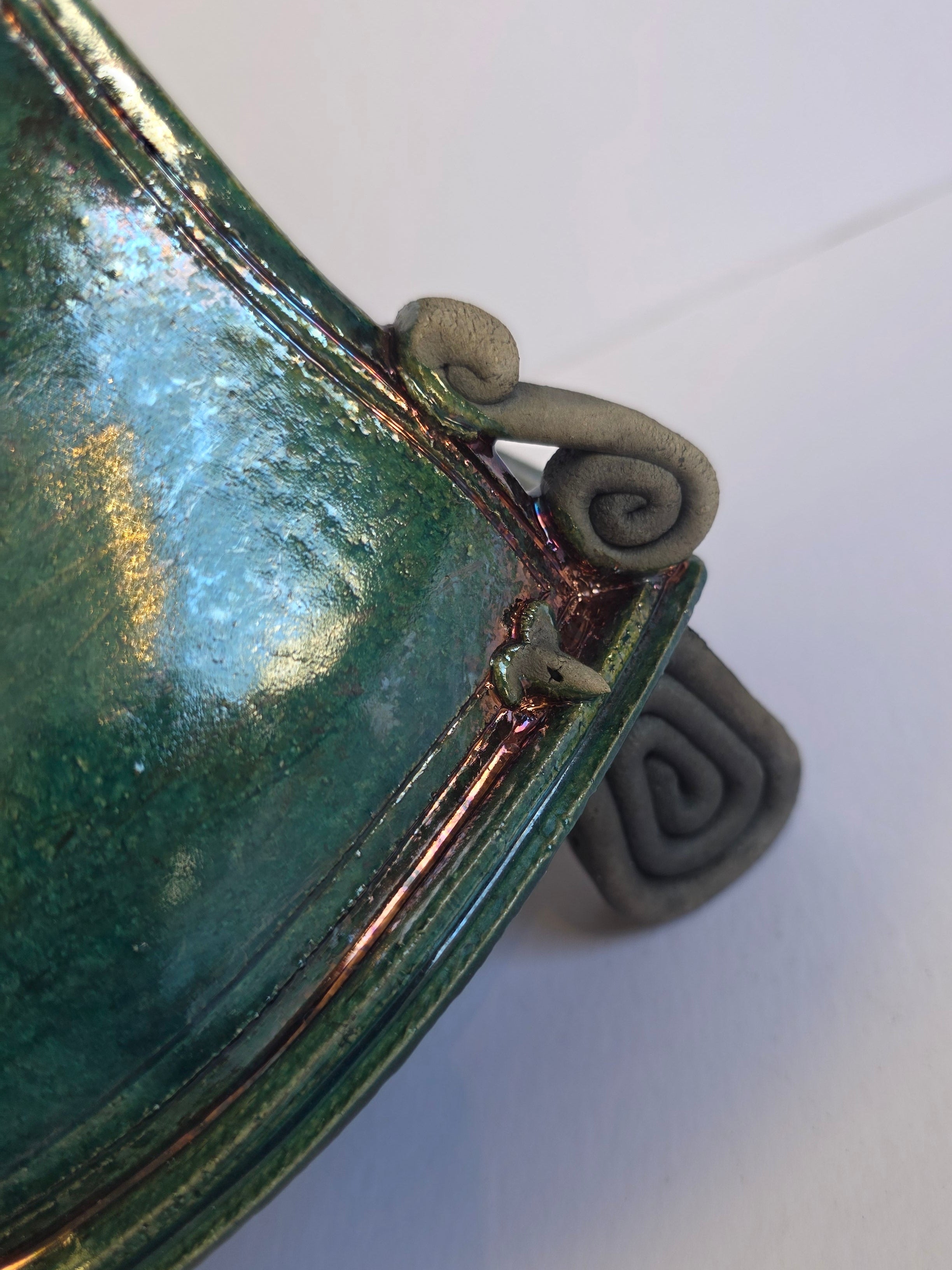 Stonesplitter - Medium Green and Copper Raku Clock